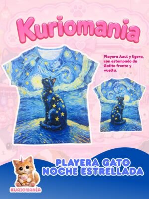 Playera Gato la Noche Estrellada